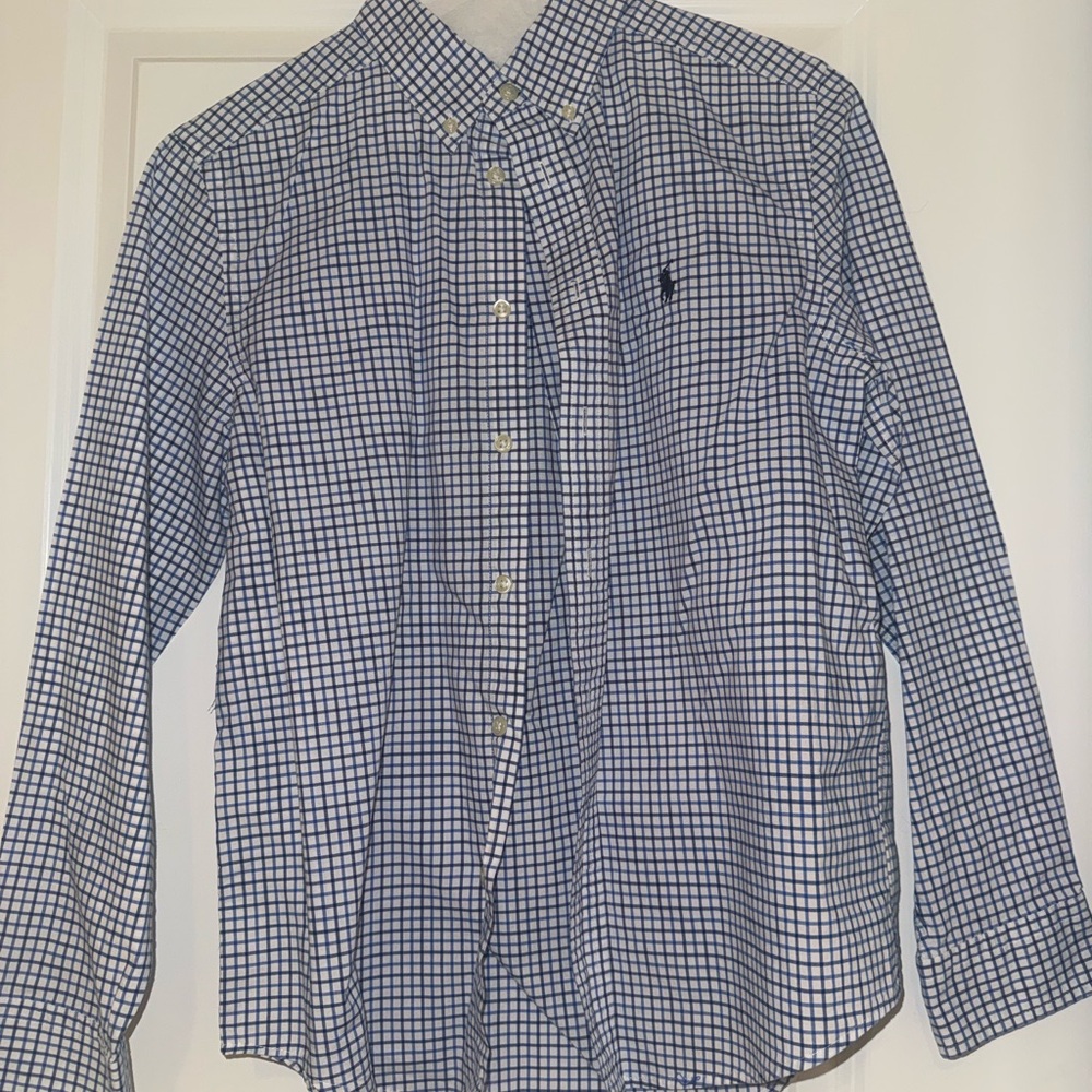 Ralph Lauren Blue and White Checkered Button Down Shirt boys